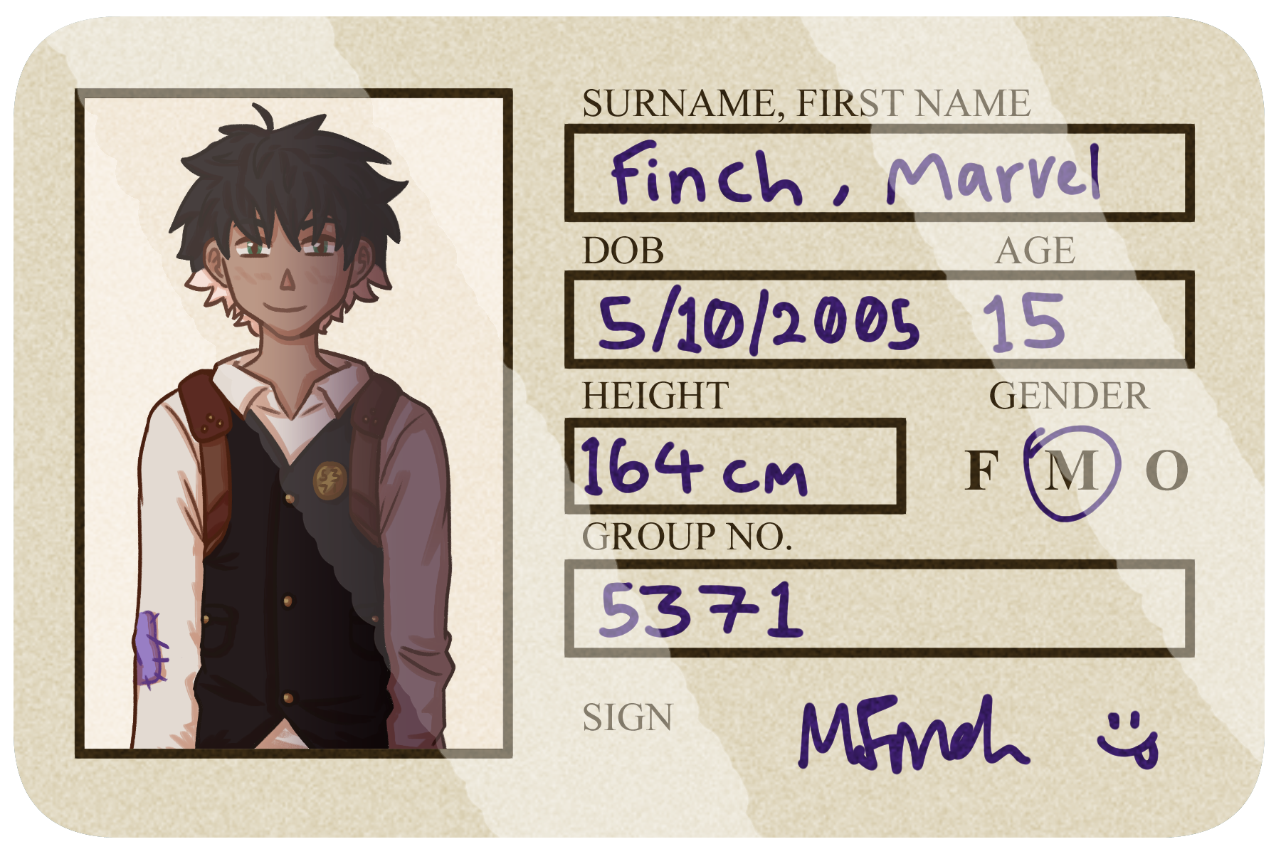 A card with details about Marvel Finch